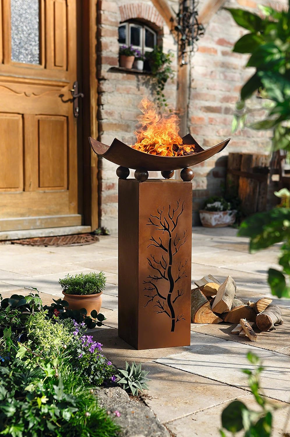 Säule Feuerschale, 2-teilig, Dekosäule, Pflanzsäule