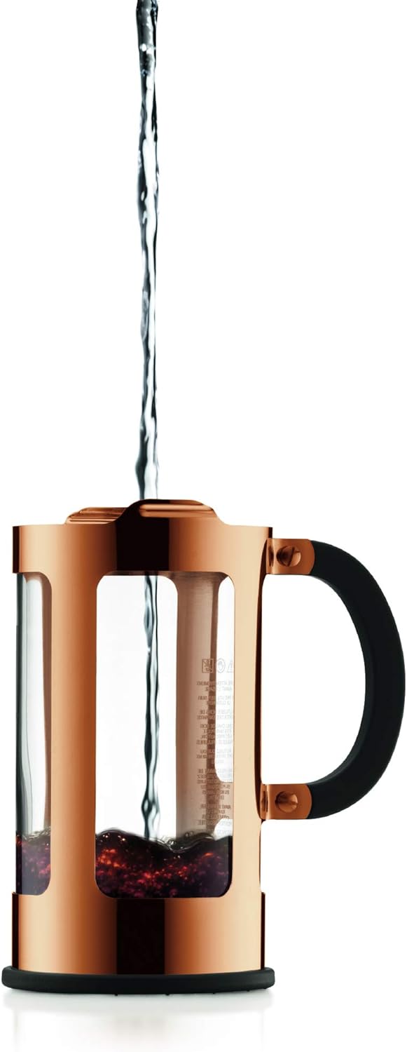 Bodum CHAMBORD Kaffeebereiter (French Press System, Auslaufschutz, Edelstahlrahmen, 1,0 liters) kupf