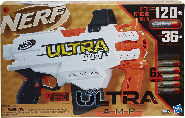 NERF Ultra Amp Motorized Blaster, 6-Dart Clip, 6 Ultra Darts, Compatible Only Ultra Darts
