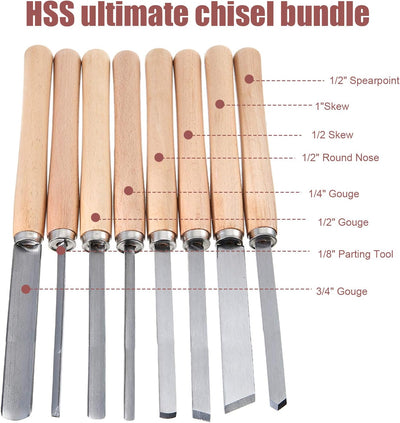 HSS Drehmeissel Set,8 Stück Drechselmesser Set,Anti-Rost Holzdrehmaschinen Meissel Set für Profis od