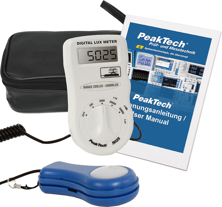 PeakTech Digital-Lux-Messgerät mit externem Sensor und LCD Anzeige, 200 Lux ... 50.000 Lux , 1 Stück