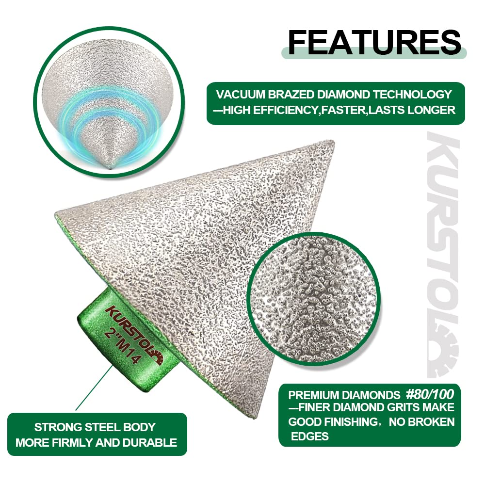 KURSTOL Diamant Fasen-Bit – Diamant Abschräg Bit,50 mm x M14 Gewindewinkelschleifer,zum Formen von V