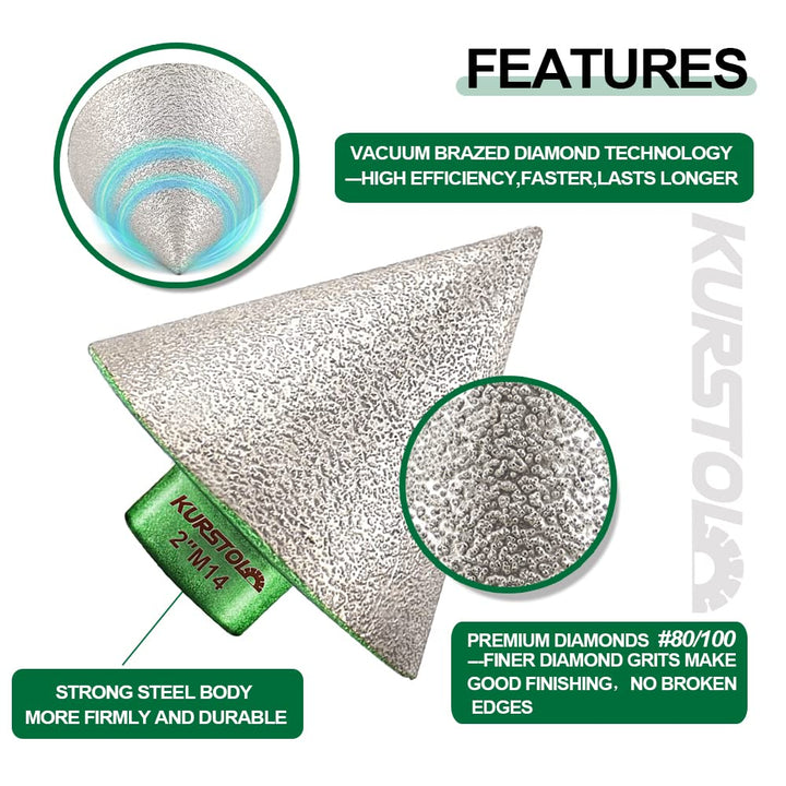 KURSTOL Diamant Fasen-Bit – Diamant Abschräg Bit,50 mm x M14 Gewindewinkelschleifer,zum Formen von V
