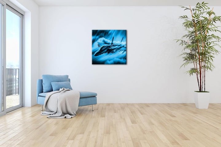 deyoli Düsenjet im Feuernebel im Format: 60x60 Effekt: Zeichnung als Leinwandbild, Motiv auf Echthol