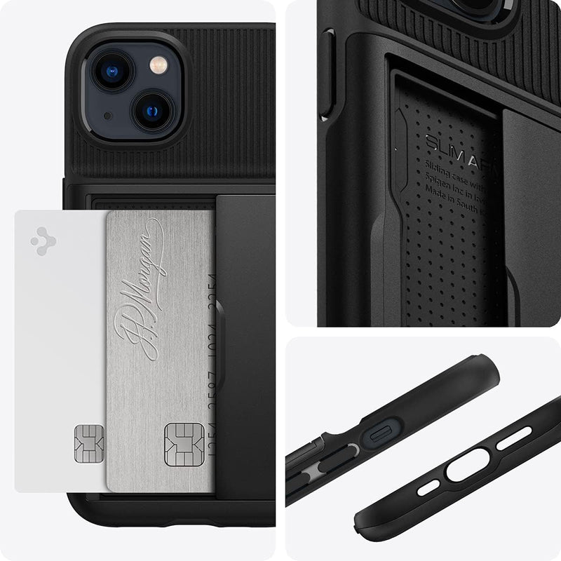 Spigen Slim Armor CS Hülle Kompatibel mit iPhone 13 Kartenfach -Schwarz, Schwarz