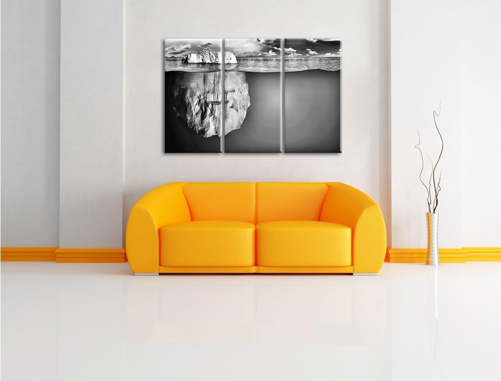 Pixxprint Monocrome, Riesiger Eisberg unter Wasser 3-Teiler Leinwandbild 120x80 Bild auf Leinwand