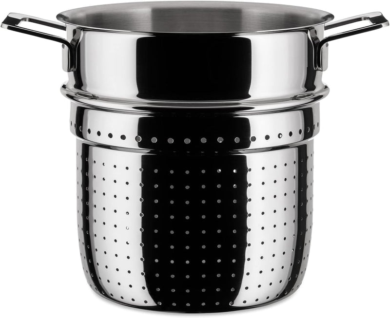 Alessi "Pots&Pans" Durchschlagartiger Einsatz aus Edelstahl, Silber, 19 x 27.5 x 11 cm