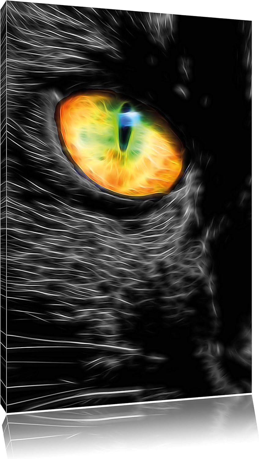 Pixxprint Schwarze Katze mit magischen Augen als Leinwandbild/Grösse: 120x80 cm/Wandbild/Kunstdruck/