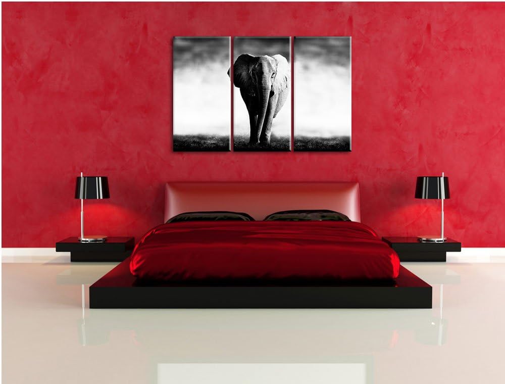 Elefant im Alleingang schwarz/weiss 3-Teiler Leinwandbild 120x80 Bild auf Leinwand, XXL riesige Bild