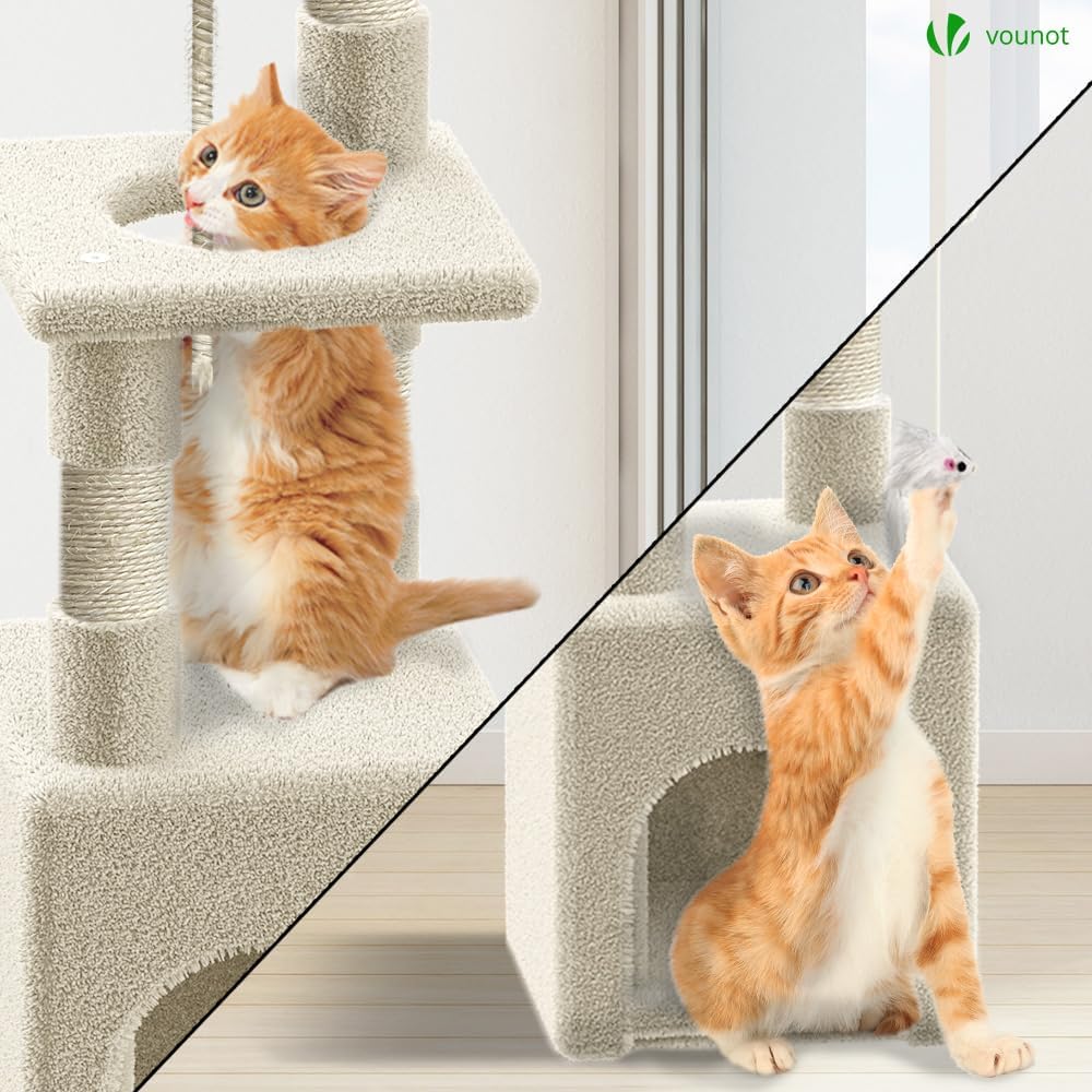 VOUNOT Kratzbaum Klein, Katzenbaum für Katzen, Stabil Katzenkratzbaum mit Plattform, Höhle, Sisal-St