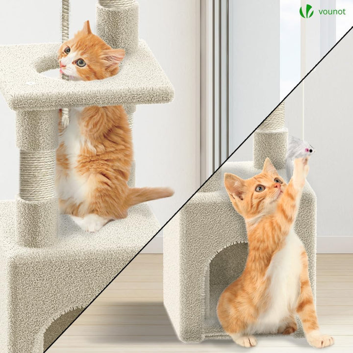 VOUNOT Kratzbaum Klein, Katzenbaum für Katzen, Stabil Katzenkratzbaum mit Plattform, Höhle, Sisal-St