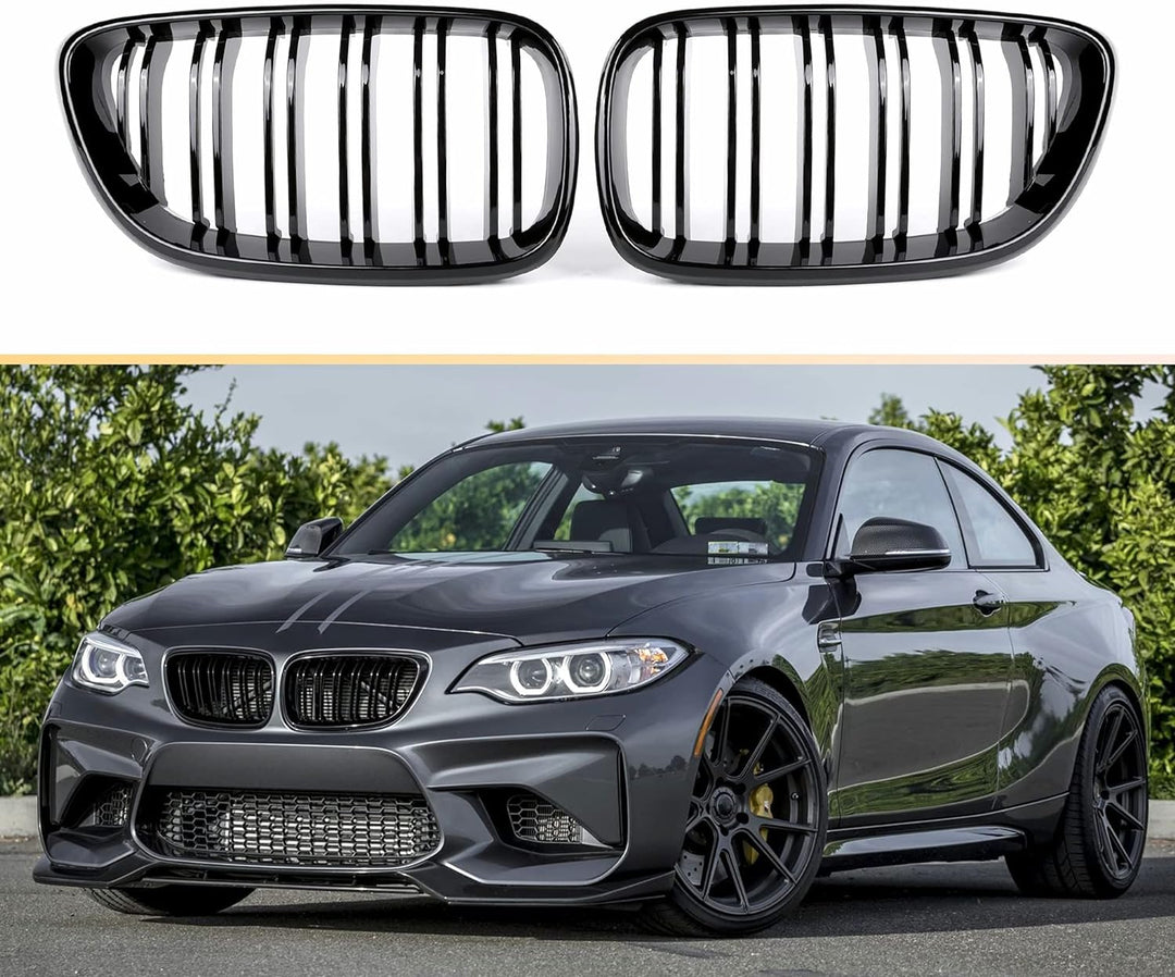 Gangying F22 Niere Schwarz,Kühlergrill Passt für BMW 2 Serie F22 F23 F87 M2 2014-2018 (Gloss Black A