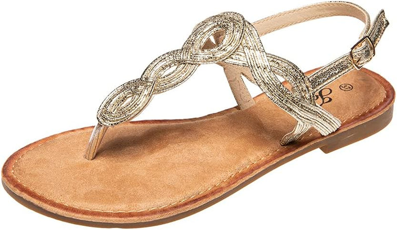 JOMIX Sommer Sandalen Damen Flache Zehentrenner Römersandalen Elegante Flip Flops Weiche Fussbett St