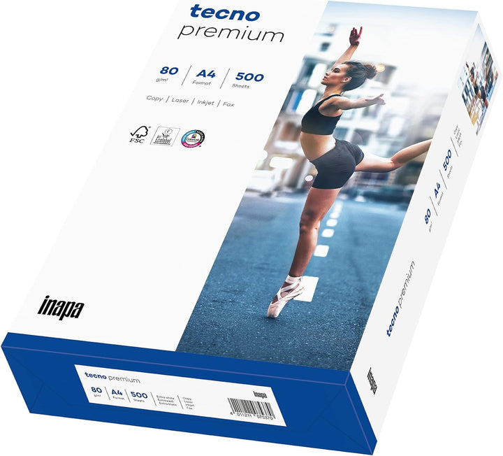 inapa Drucker-/Kopierpapier tecno Premium: 80 g/m², A4, 2.500 Blatt (5x500), hochweiss