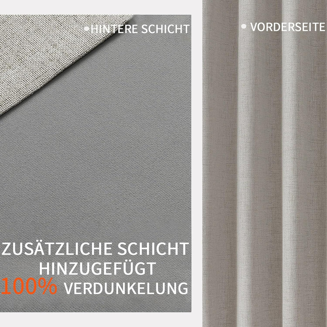 Joydeco 100% Blickdichte Vorhänge mit Ösen Gardinen Leinenoptik 2 Stück, Verdunkelungsvorhang Leinen