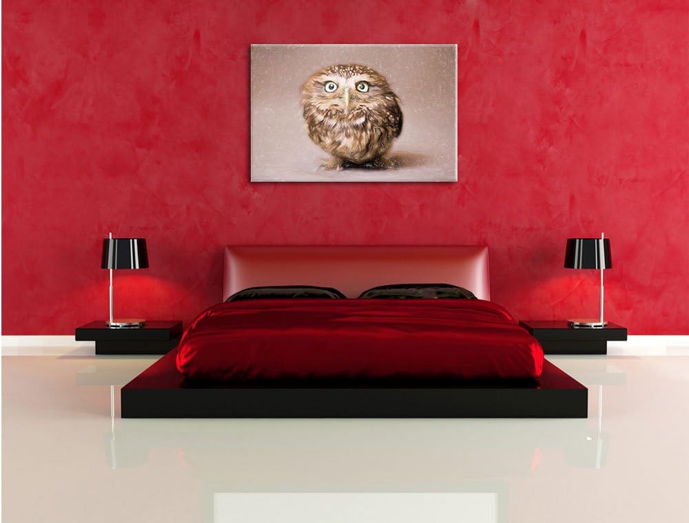 Pixxprint Niedliche Nachteule mit süssem Blick Kunst Buntstift Effekt, Format: 100x70 auf Leinwand,