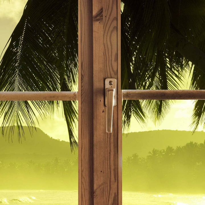 Febby Vlies Leinwandbild XXL Geschlossenes Fenster 3D-Illusion Tropen 120x80 cm Wandbild Kunst Bilde