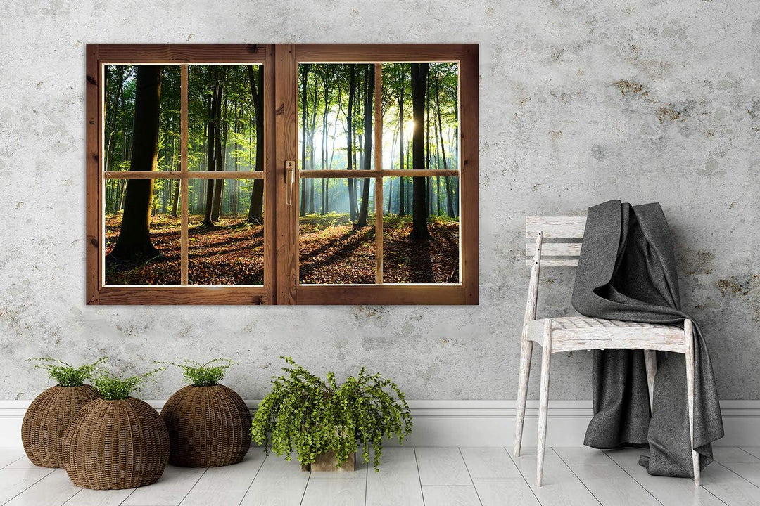 Wanddeko Fensterrahmen Kunst Modern Art Bilder Wald Blätter mehrfarbig 90x60 cm M12866 90x60 cm, M12