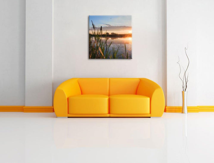Sonniger Morgen am See, Format: 70x70 auf Leinwand, XXL riesige Bilder fertig gerahmt mit Keilrahmen