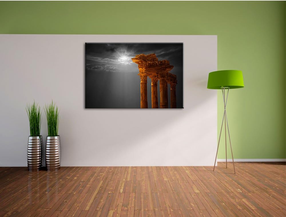 Pixxprint Antiker Apollontempel Schwarz/Weiss, Format: 100x70 auf Leinwand, riesige Bilder fertig ge