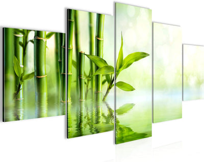 Runa Art Wandbilder Bambus 5 Teilig Bild auf Vlies Leinwand Deko Wohnzimmer Feng Shui Grün 024152a 1