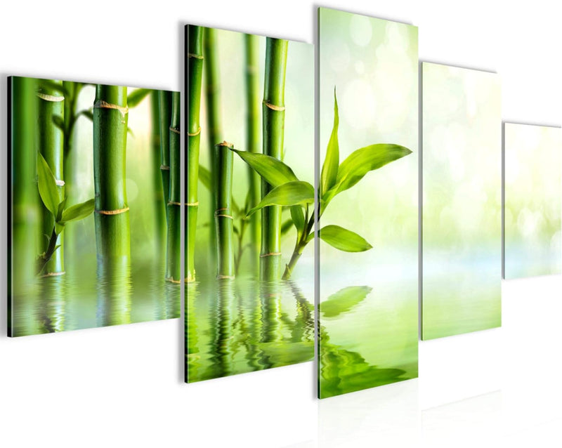 Runa Art Wandbilder Bambus 5 Teilig Bild auf Vlies Leinwand Deko Wohnzimmer Feng Shui Grün 024152a 1