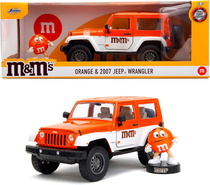 Jada Toys M&Ms Orange 2007 Jeep Wrangler 1:24 Fahrzeug und M&M Sammelfigur