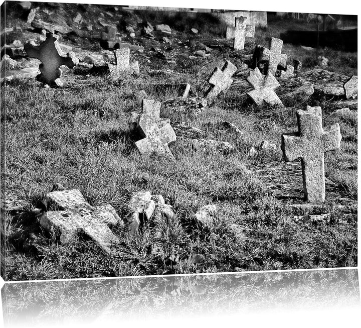 Pixxprint Friedhof schwarz weiss / 100x70cm Leinwandbild bespannt auf Holzrahmen/Wandbild Kunstdruck