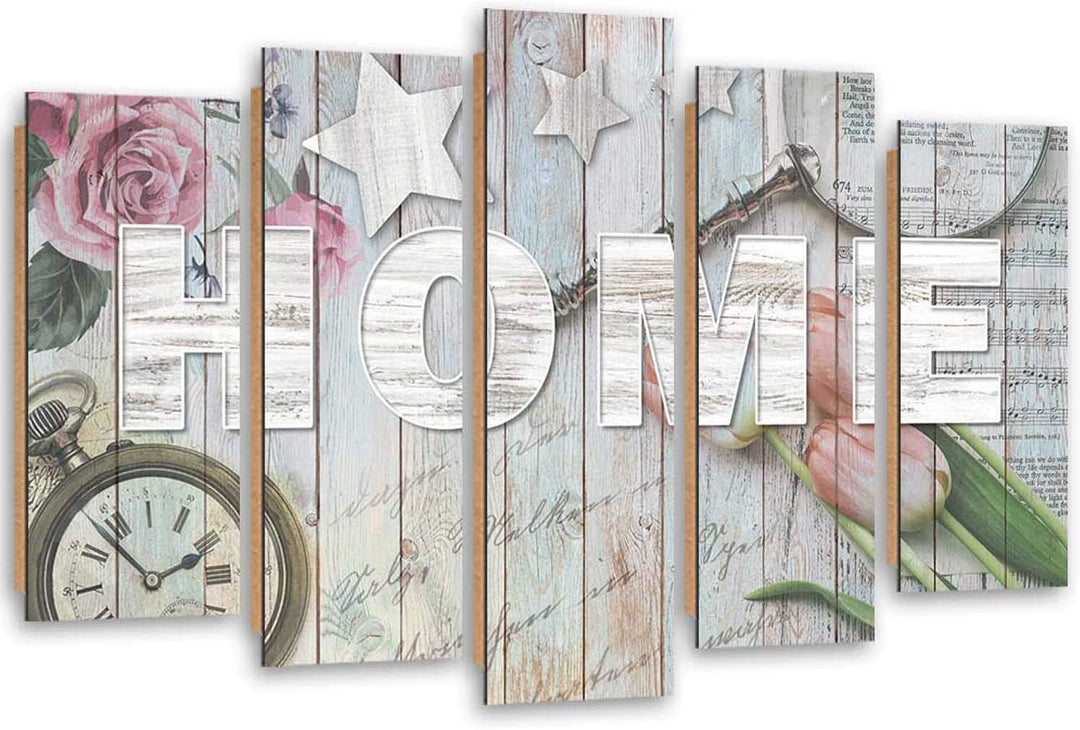 Wanddeko 5 Paneele Home 100x70 cm Deko Wand Kunst Wanddekoration Shabby Chic Tulpen Beige Deko Panee