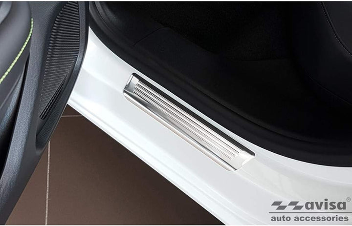 Avisa Stainless Steel Door sill Protectors Compatible with Peugeot 2008 II 2020- 'Lines' - 4-Pieces