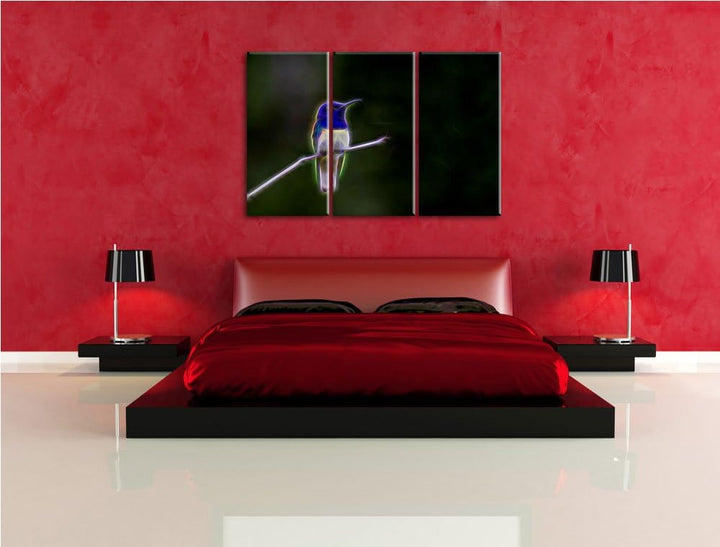 Dark kleiner farbenfroher Vogel NewArt 3-Teiler Leinwandbild 120x80 Bild auf Leinwand, XXL riesige B