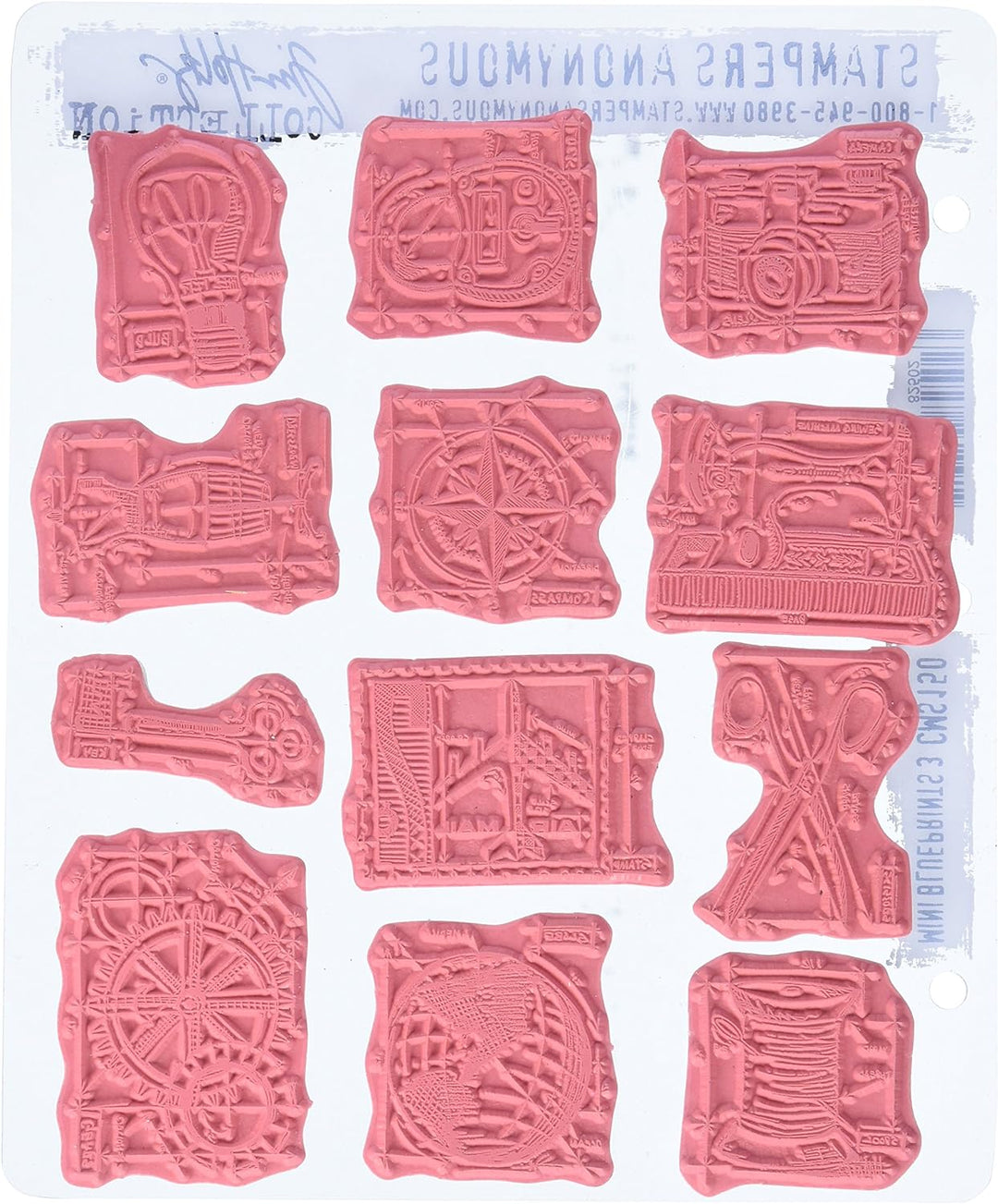 Stampers Anonymous Tim Holtz Haftende Stempelsets, künstlerische Werkzeuge, Gummistempel blau Mini B