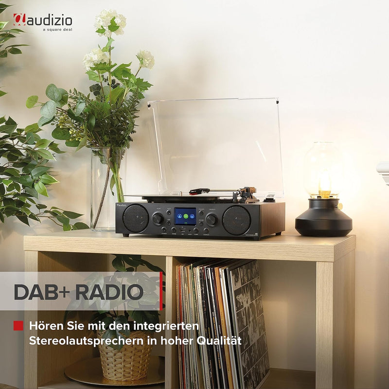 Audizio Tulsa - Stereoanlage mit Plattenspieler Bluetooth 5.0, UKW Tuner, DAB Radio, Aufnahmefunktio