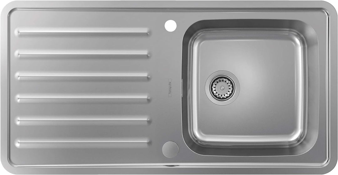 hansgrohe Küchenspüle mit Abtropffläche und vorgebohrten Hahnlöchern (Einbauspüle, 400 x 400 mm) ede