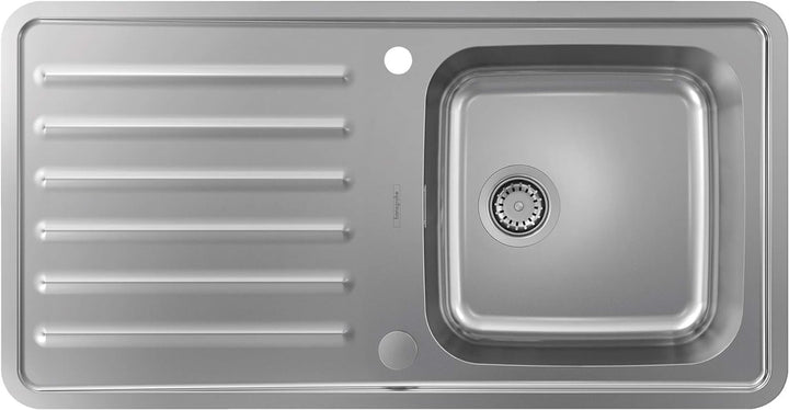 hansgrohe Küchenspüle mit Abtropffläche und vorgebohrten Hahnlöchern (Einbauspüle, 400 x 400 mm) ede
