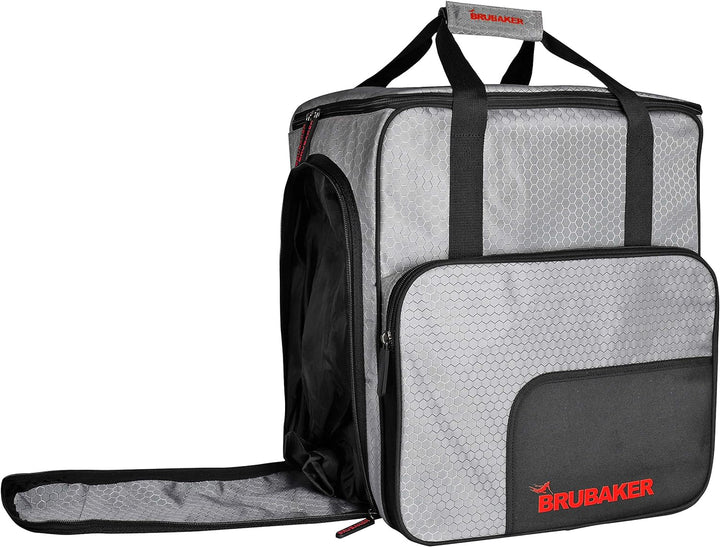 BRUBAKER SuperTec Skischuhtasche Helmtasche Rucksack mit Schuhfach - Silber Rot