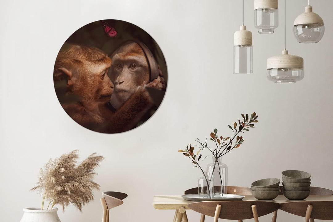 MuchoWow Wandbild Rund Wanddeko Deko Wohnzimmer Bilder 90x90 cm Schmetterling - Affe - Tiere - Dschu