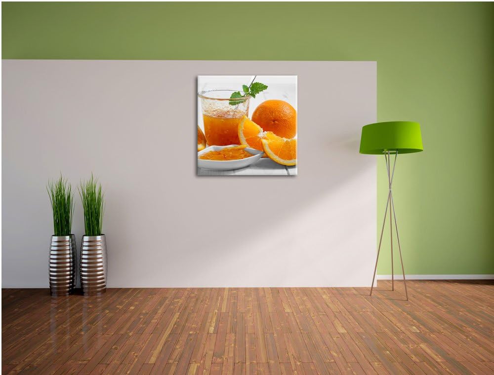 Pixxprint Orangen Orangenmarmelade Orangensaft schwarz/weiss, Format: 70x70 als Leinwandbild, 70x70