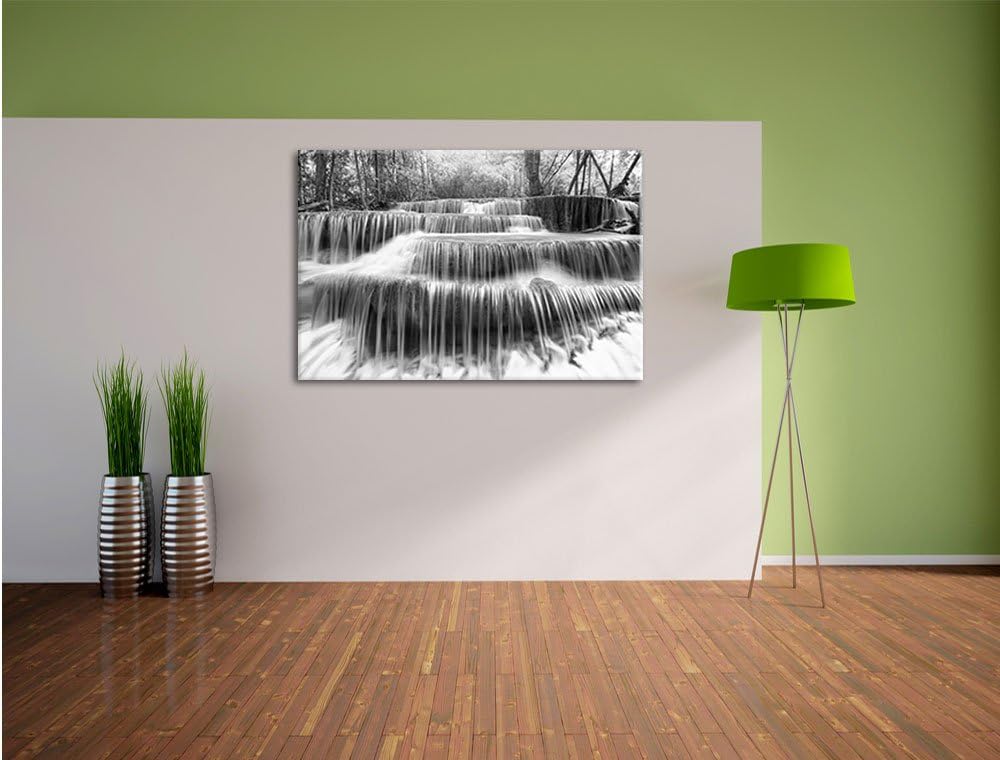 Pixxprint Wasserfall im Regenwald / 100x70cm Leinwandbild bespannt auf Holzrahmen/Wandbild Kunstdruc