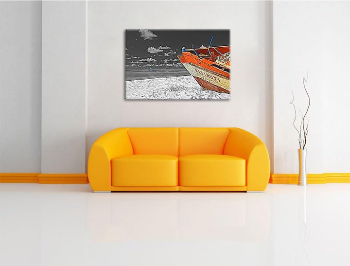 beeindruckendes Boot am Strand schwarz/weiss Deluxe Format: 100x70 cm auf Leinwand, XXL riesige Bild