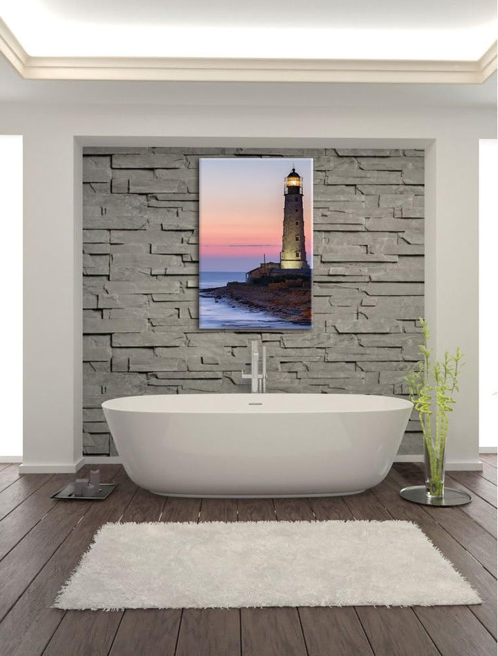 Pixxprint Leuchtturm in Abenddämmerung als Leinwandbild | Grösse: 100x70 | Wandbild| Kunstdruck | fe