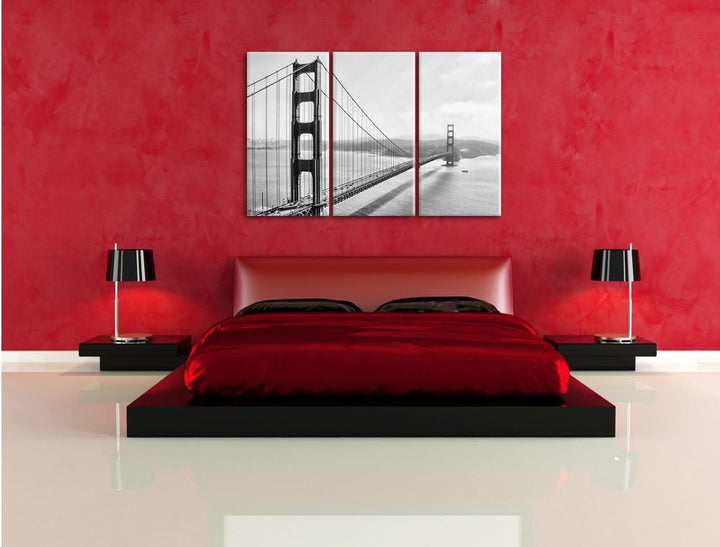 Pixxprint Golden Gate Bridge, San Francisco / 3-Teilig/Gesamtmass 120cm Leinwandbild bespannt auf Ho
