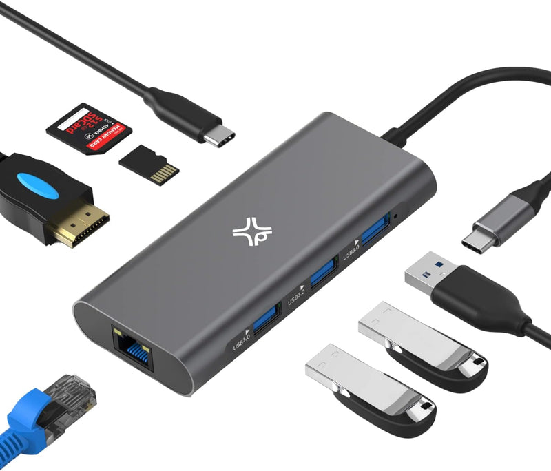 XtremeMac Multifunktionaler USB-C Hub für MacBook, 4K HDMI, USB 3.0, SD/Micro-Kartenleser, Ethernet-