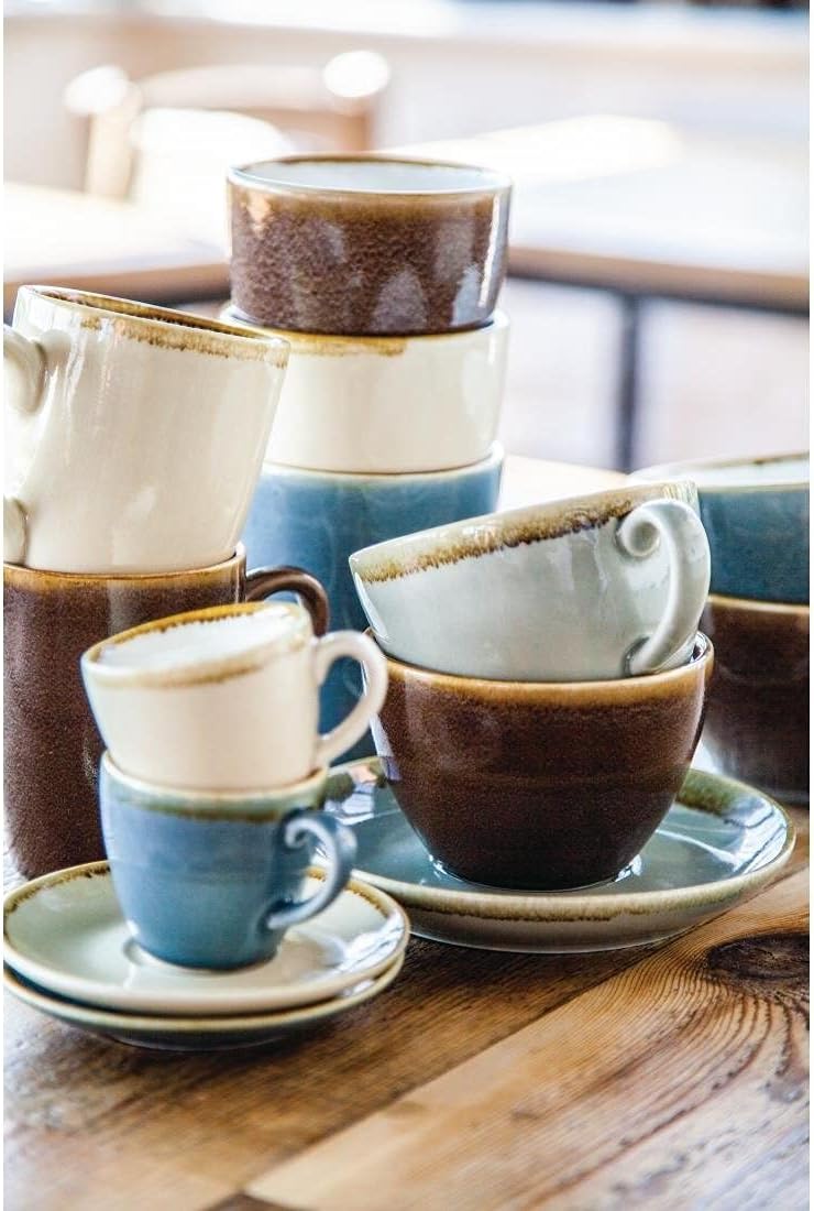 Olympia Kiln Cappuccino-Tasse, Rindenfarbe, 340 ml Porzellan mit neuen Funktionen, 6 Stück Sandstone
