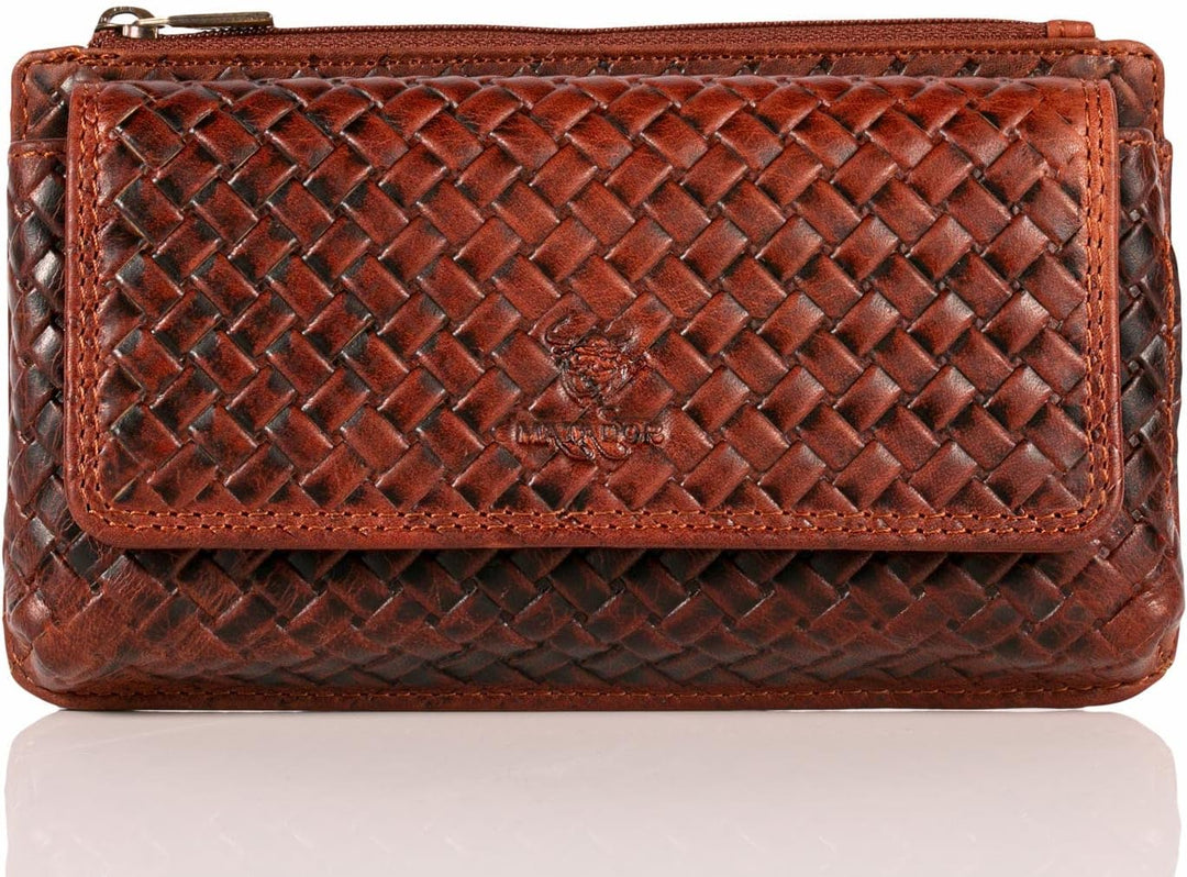 MATADOR Echt Leder Universal Handy-Tasche Holster Gürteltasche Klettverschluss Caro Design Quer für