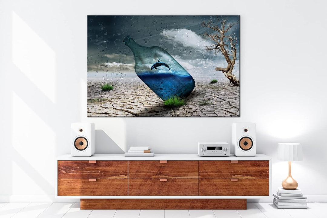 deyoli Delphin in einer Flasche Format: 80x60 als Leinwandbild, Motiv fertig gerahmt auf Echtholzrah