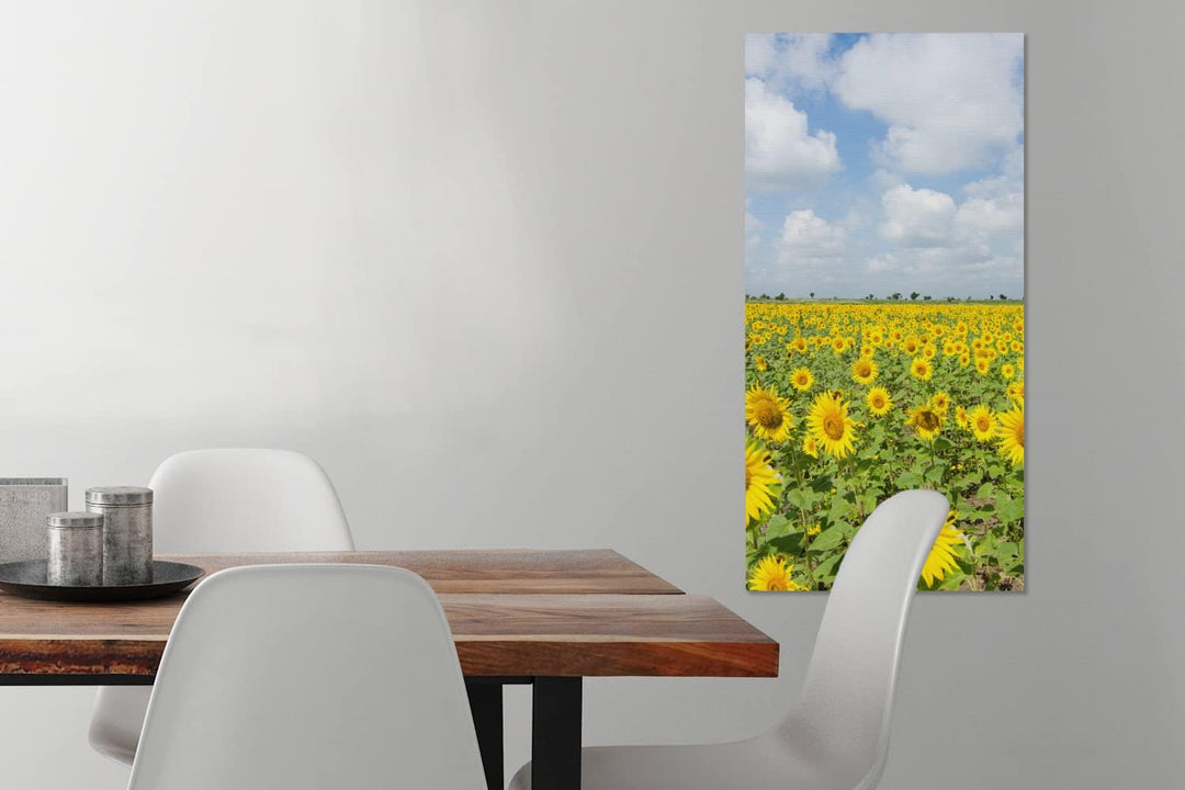 MuchoWow Leinwand Bilder, Einzigartige Wanddeko mit Rahmen, Sonnenblumen - Blumen - Wolken - Natur -