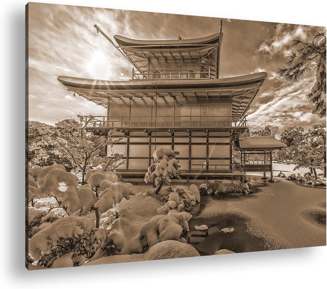 deyoli japanische Schneelandschaft des Kinkaku Ji-Tempels Effekt: Sepia, Format: 80x60 als Leinwandb