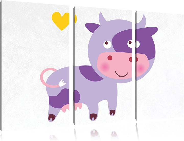 Pixxprint Niedliche Kuh weiss 3-Teiler Leinwandbild 120x80 Bild auf Leinwand