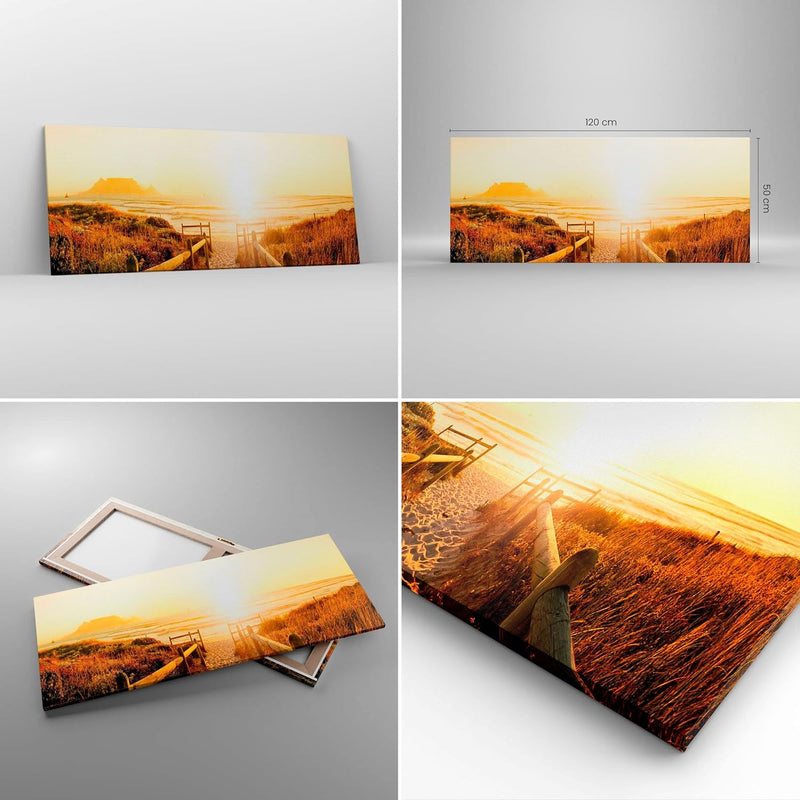 Wandbilder Dekoration Wohnzimmer Sonnenaufgang Welle Insel Meer Panorama Bilder auf Leinwand 120x50c